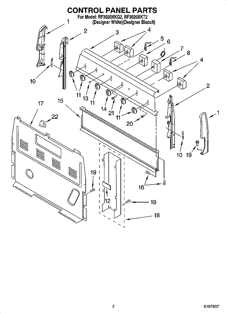 CONTROL PANEL PARTS Diagram and Parts List for RF3020XKQ2  Whirlpool Range