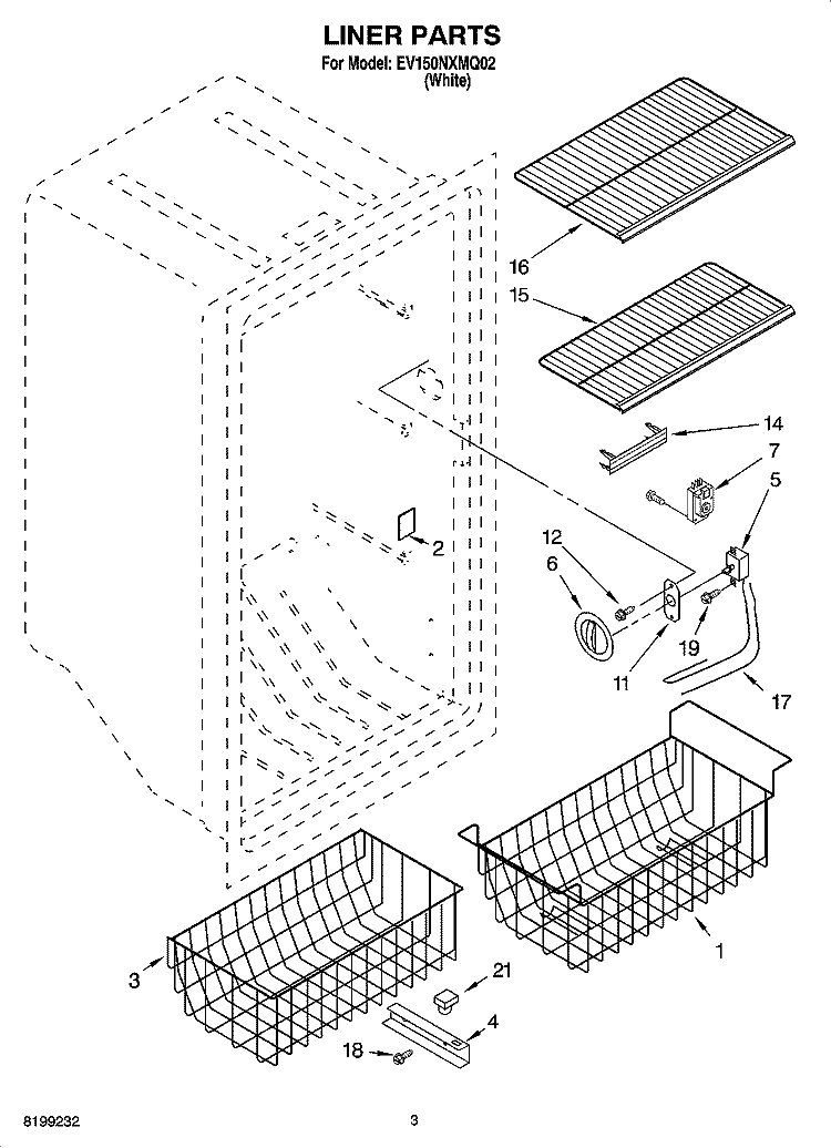 LINER PARTS Diagram and Parts List for EV150NXMQ02  Whirlpool Freezer
