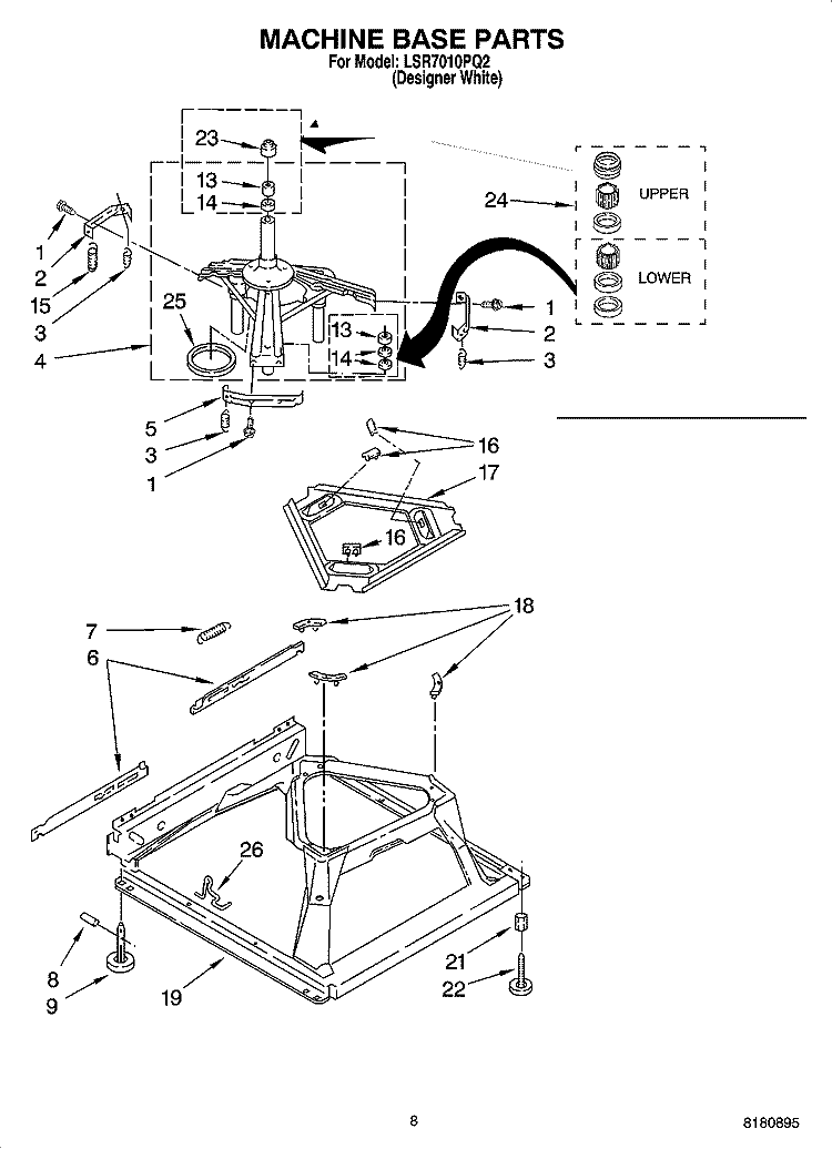 MACHINE BASE PARTS Diagram and Parts List for LSR7010PQ2  Whirlpool Washer