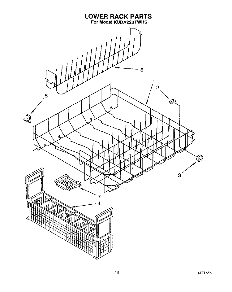 LOWER RACK Diagram and Parts List for KUDA220TWH6  KitchenAid Dishwasher