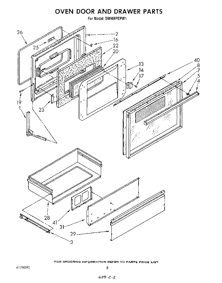 OVEN DOOR DRAWER, LITERATURE AND OPTIONAL Diagram and Parts List for SM988PEPW1  Whirlpool Range