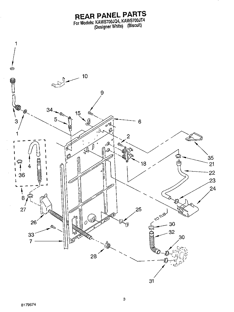 REAR PANEL Diagram and Parts List for KAWS700JQ4  KitchenAid Washer