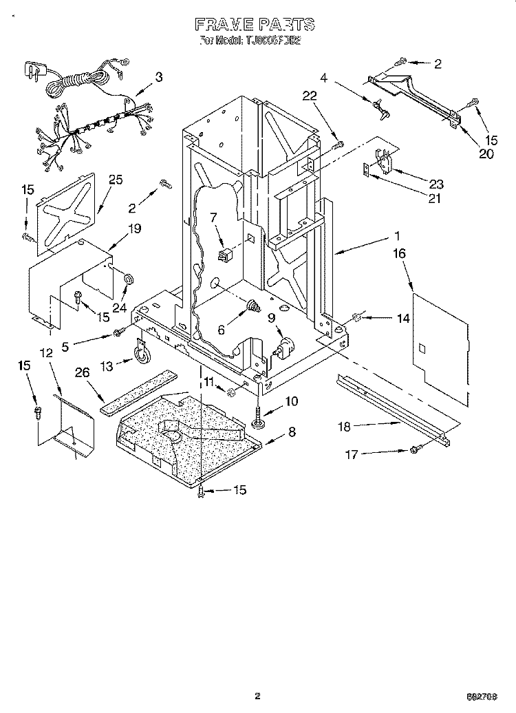 FRAME Diagram and Parts List for TU800SPDB2  Whirlpool Trash Compactor