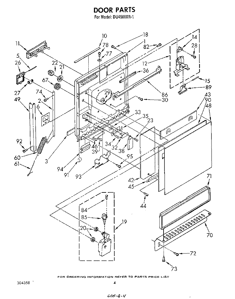 DOOR Diagram and Parts List for DU4500XR1  Whirlpool Dishwasher