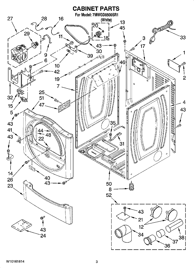 CABINET PARTS Diagram and Parts List for 7MWGD8500SR1  Whirlpool Dryer
