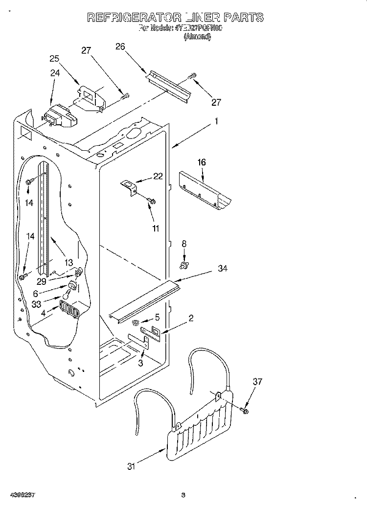 REFRIGERATOR LINER Diagram and Parts List for 4YED27PQFN00  Whirlpool Refrigerator