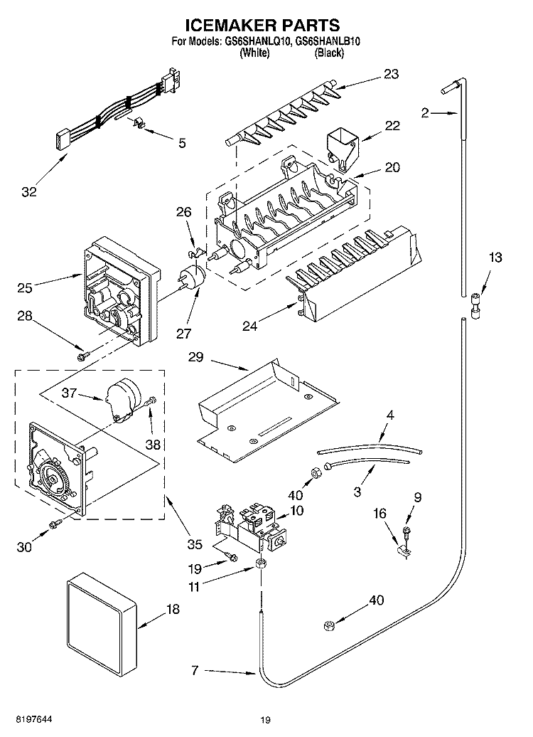 ICE MAKER, OPTIONAL Diagram and Parts List for GS6SHANLB10  Whirlpool Refrigerator
