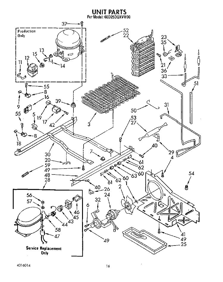 UNIT Diagram and Parts List for 6ED25DQXVW00  Whirlpool Refrigerator