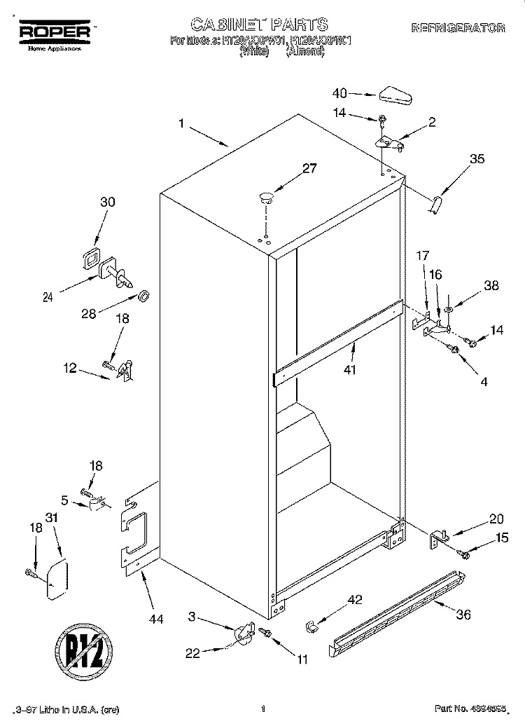 CABINET Diagram and Parts List for RT20AKXFW01  Whirlpool Refrigerator