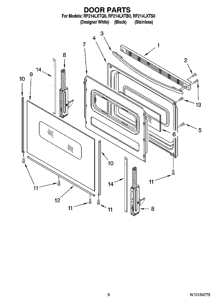 DOOR PARTS, OPTIONAL PARTS (NOT INCLUDED) Diagram and Parts List for RF214LXTB0  Whirlpool Range