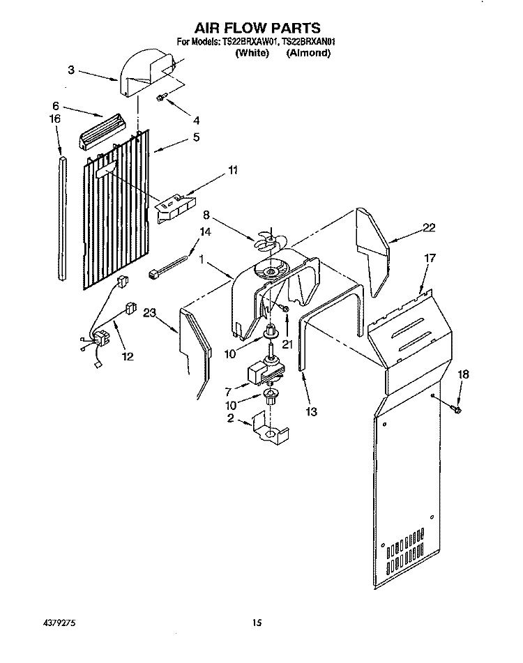 AIR FLOW Diagram and Parts List for TS22BRXAW01  Whirlpool Refrigerator