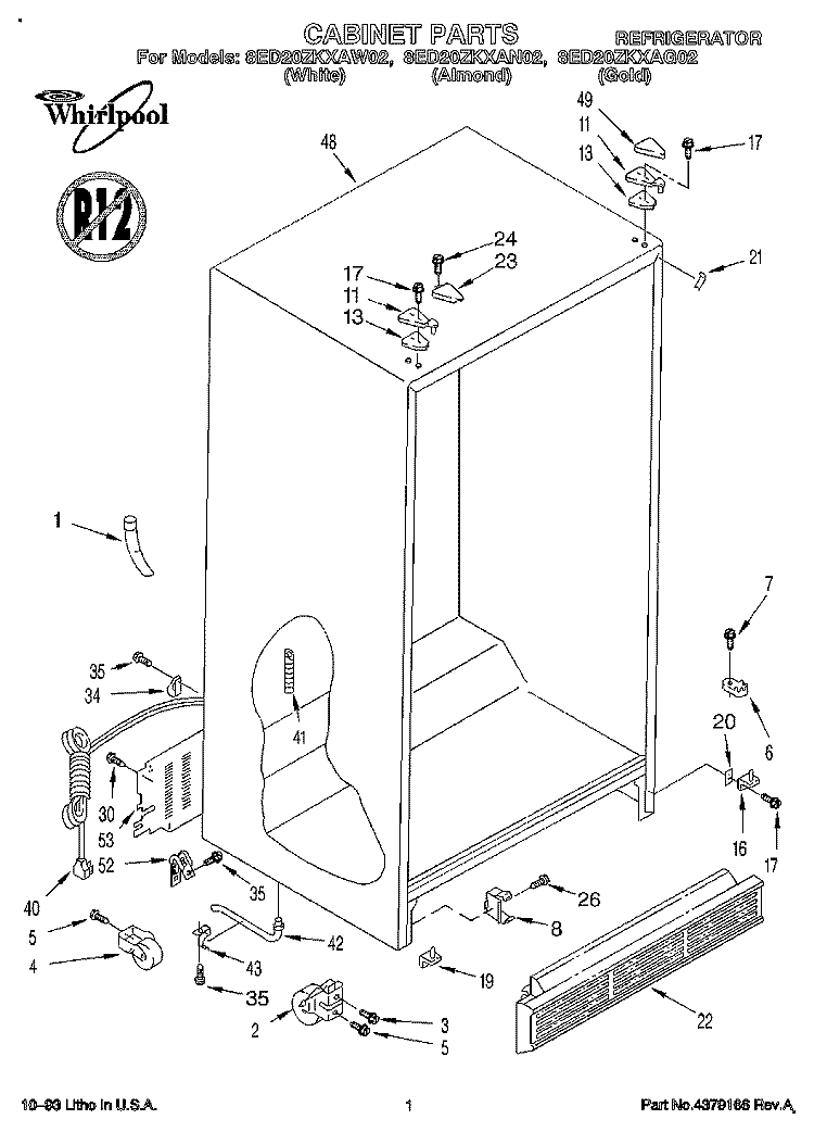 CABINET Diagram and Parts List for 8ED20ZKXAN02  Whirlpool Refrigerator