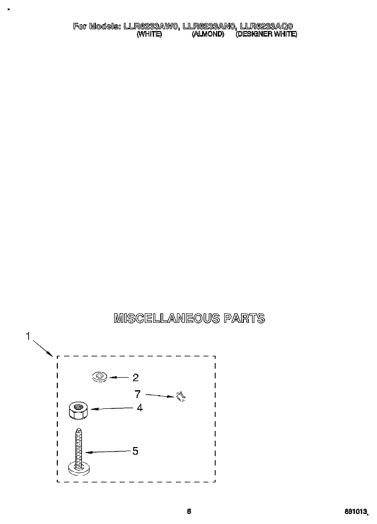 MISCELLANEOUS Diagram and Parts List for LLR6233AN0  Whirlpool Washer