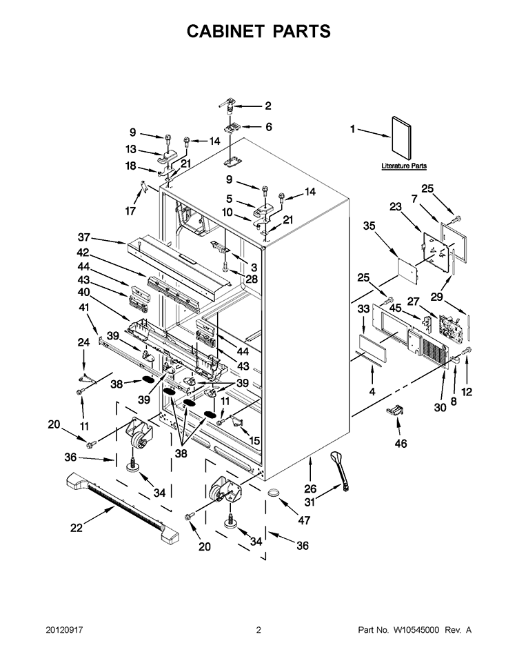CABINET PARTS Diagram and Parts List for GZ25FSRXYY7  Whirlpool Refrigerator
