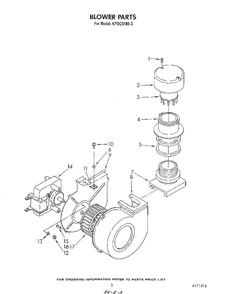 BLOWER Diagram and Parts List for KPDC601S3  KitchenAid Dishwasher