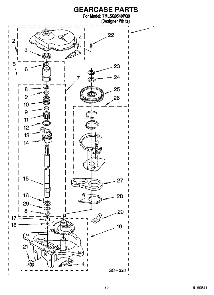 GEARCASE PARTS Diagram and Parts List for 7MLSQ9549PQ0  Whirlpool Washer
