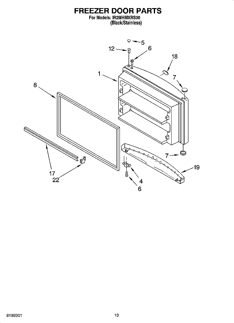 FREEZER DOOR PARTS, OPTIONAL PARTS Diagram and Parts List for IR2MHMXRS00  Whirlpool Refrigerator
