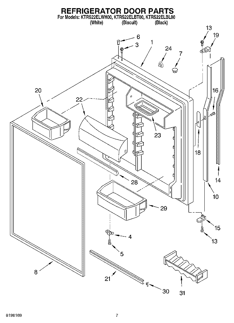 REFRIGERATOR DOOR Diagram and Parts List for KTRS22ELBT00  KitchenAid Refrigerator