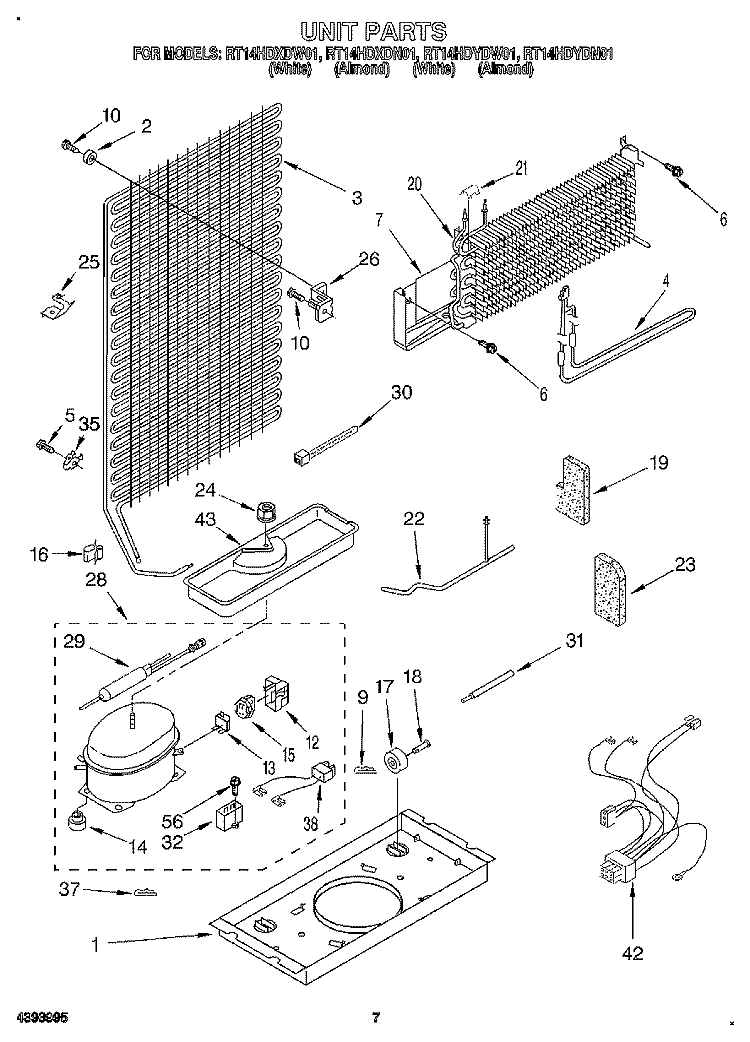 UNIT Diagram and Parts List for RT14HDYDW01  Roper Refrigerator