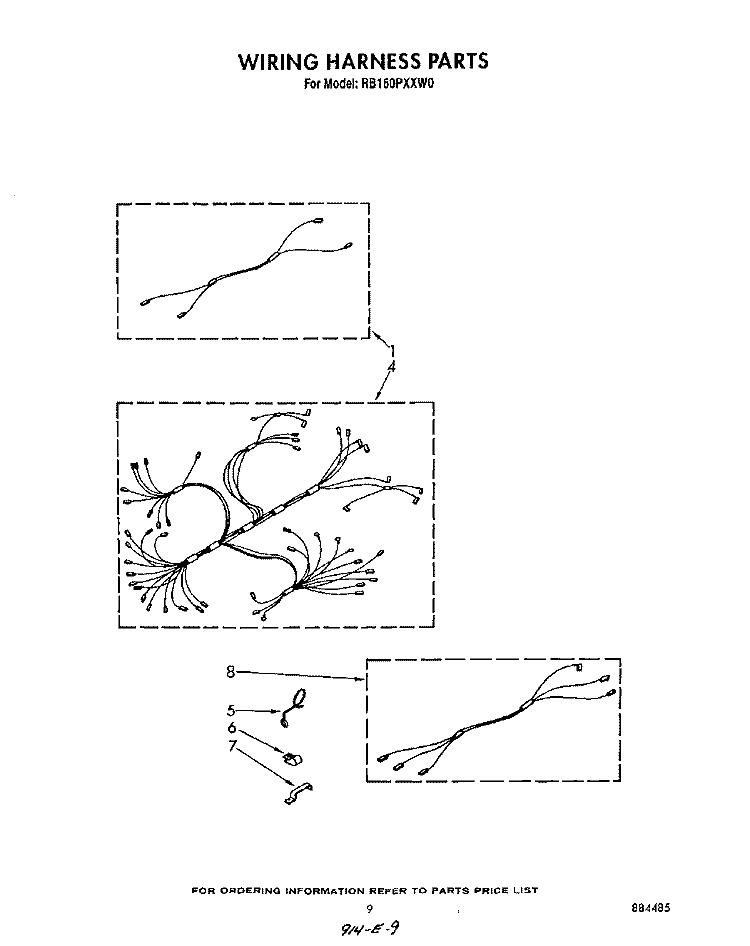 WIRING HARNESS Diagram and Parts List for RB160PXXW0  Whirlpool Range