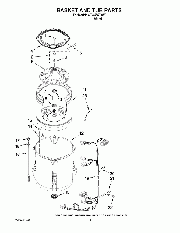 BASKET AND TUB PARTS Diagram and Parts List for WTW5550XW0  Whirlpool Washer