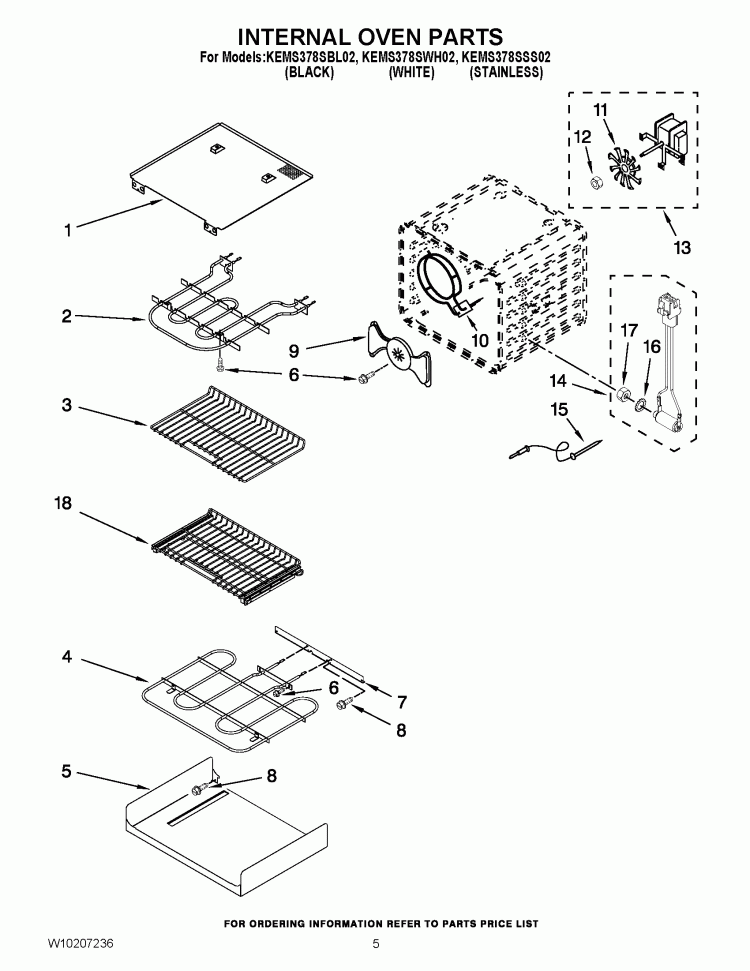 INTERNAL OVEN PARTS Diagram and Parts List for KEMS378SBL02  KitchenAid Microwave Oven Combo