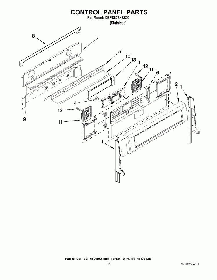 CONTROL PANEL PARTS Diagram and Parts List for KERS507XSS00  KitchenAid Range