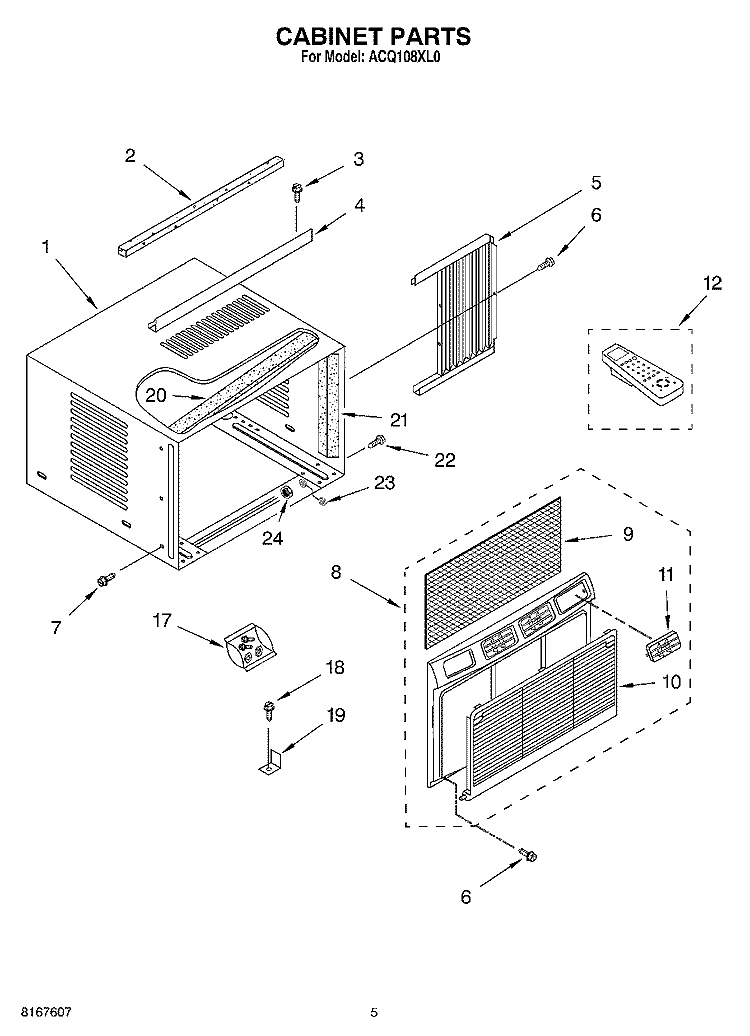 CABINET Diagram and Parts List for ACQ108XL0  Whirlpool Air Conditioner