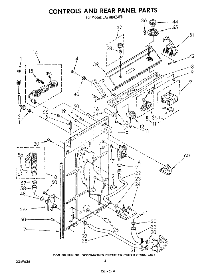CONTROLS AND REAR PANEL Diagram and Parts List for LA7780XSW0  Whirlpool Washer