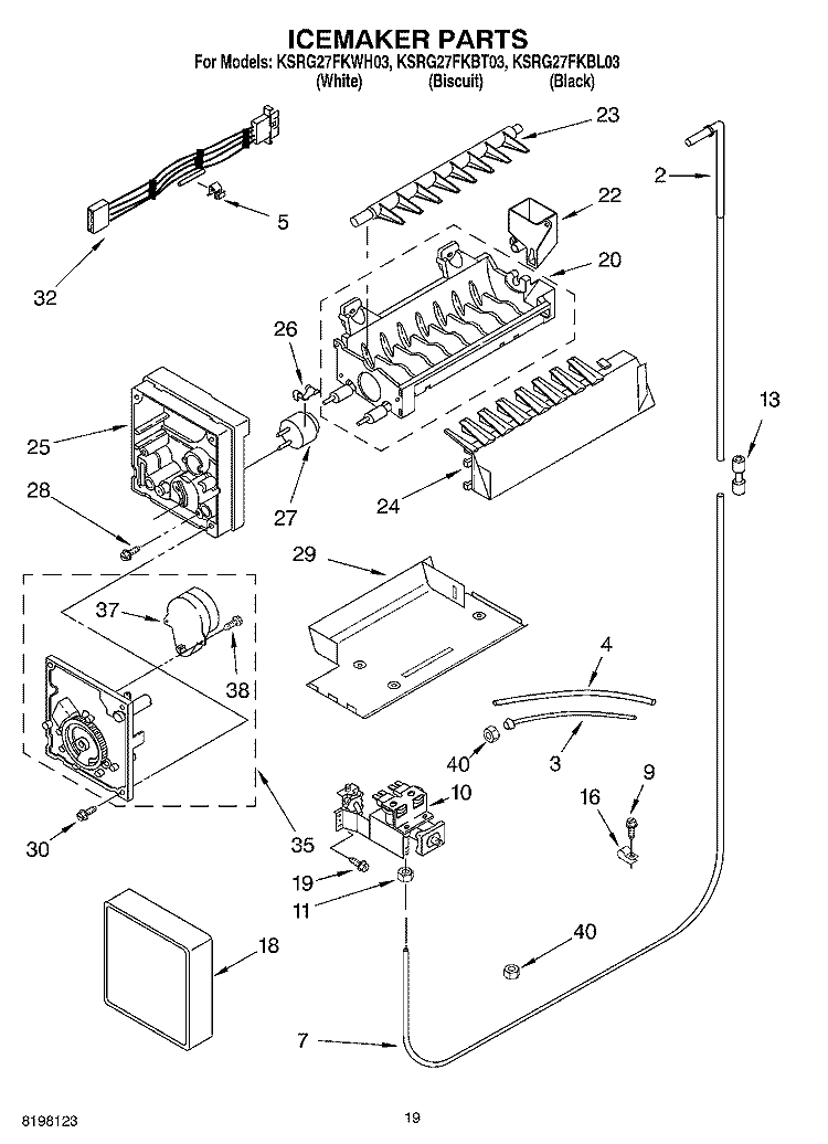 ICE MAKER, OPTIONAL Diagram and Parts List for KSRG27FKBL03  KitchenAid Refrigerator