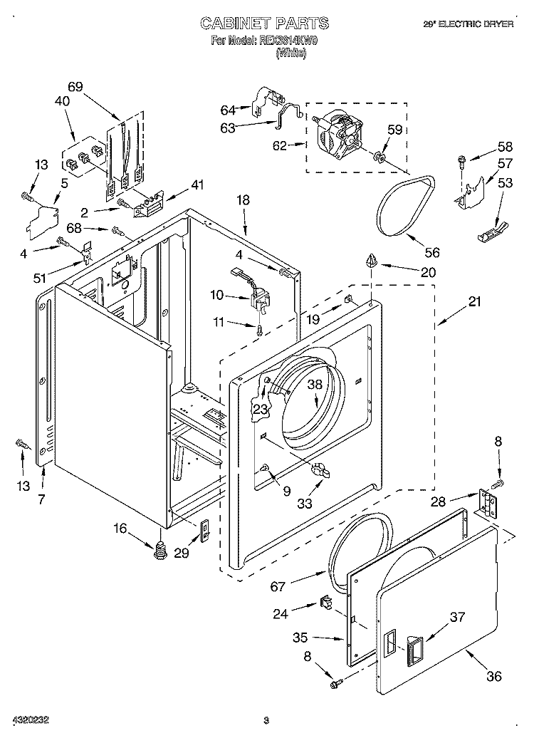 SECTION Diagram and Parts List for REX3614KW0  Roper Dryer
