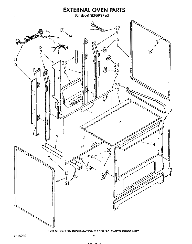 EXTERNAL OVEN Diagram and Parts List for SE950PERW2  Whirlpool Range