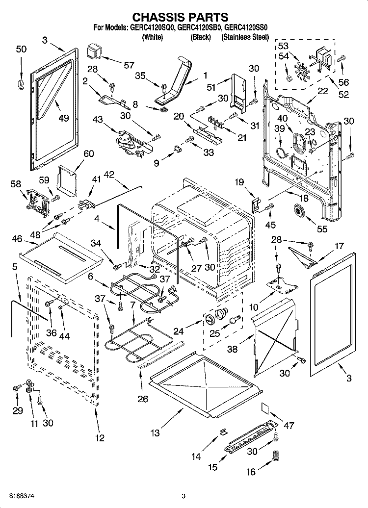 CHASSIS PARTS Diagram and Parts List for GERC4120SB0  Whirlpool Range