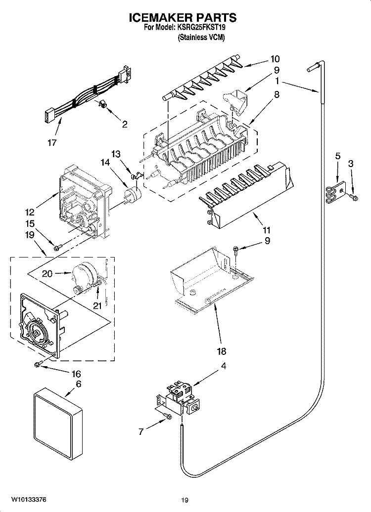 ICEMAKER PARTS, OPTIONAL PARTS (NOT INCLUDED) Diagram and Parts List for KSRG25FKST19  KitchenAid Refrigerator