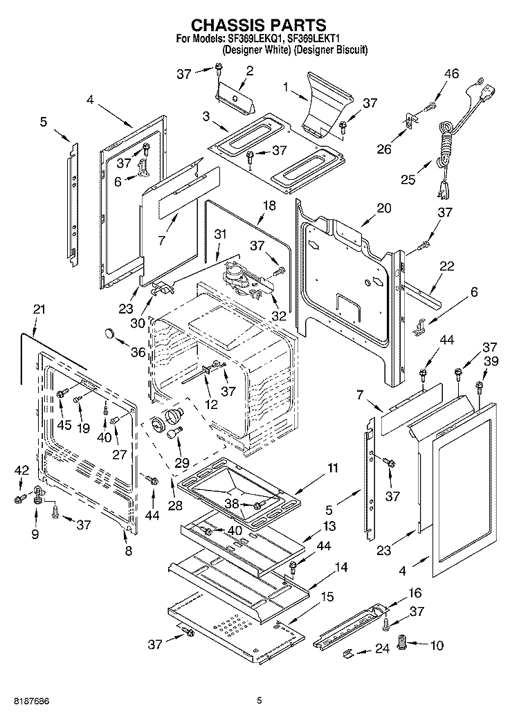 CHASSIS Diagram and Parts List for SF369LEKQ1  Whirlpool Range