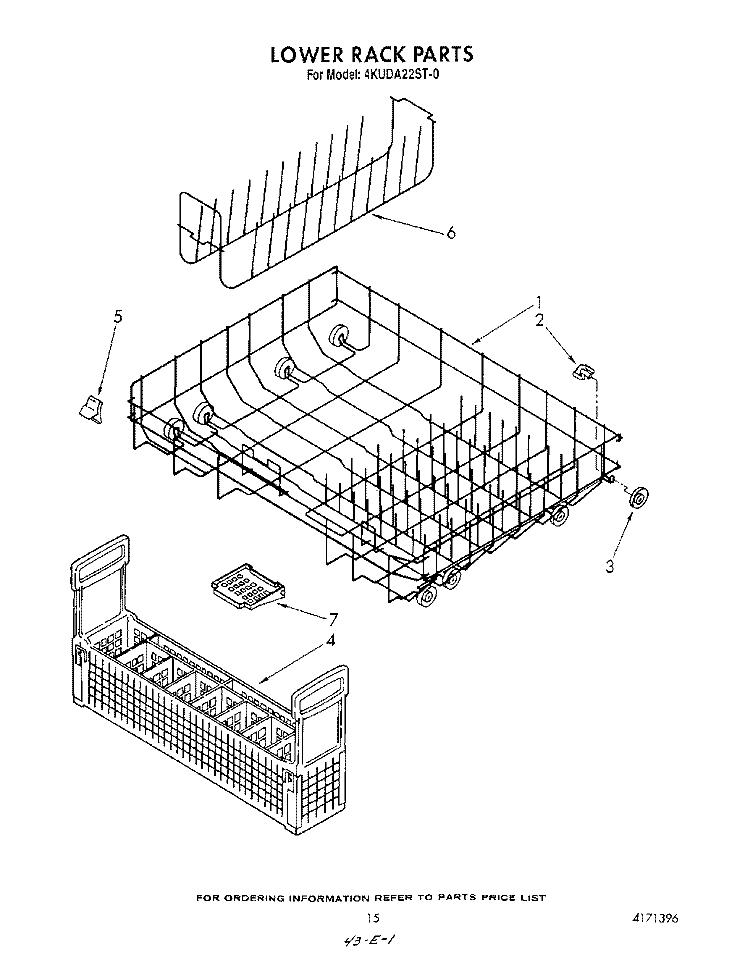 LOWER RACK Diagram and Parts List for 4KUDA22ST0  KitchenAid Dishwasher