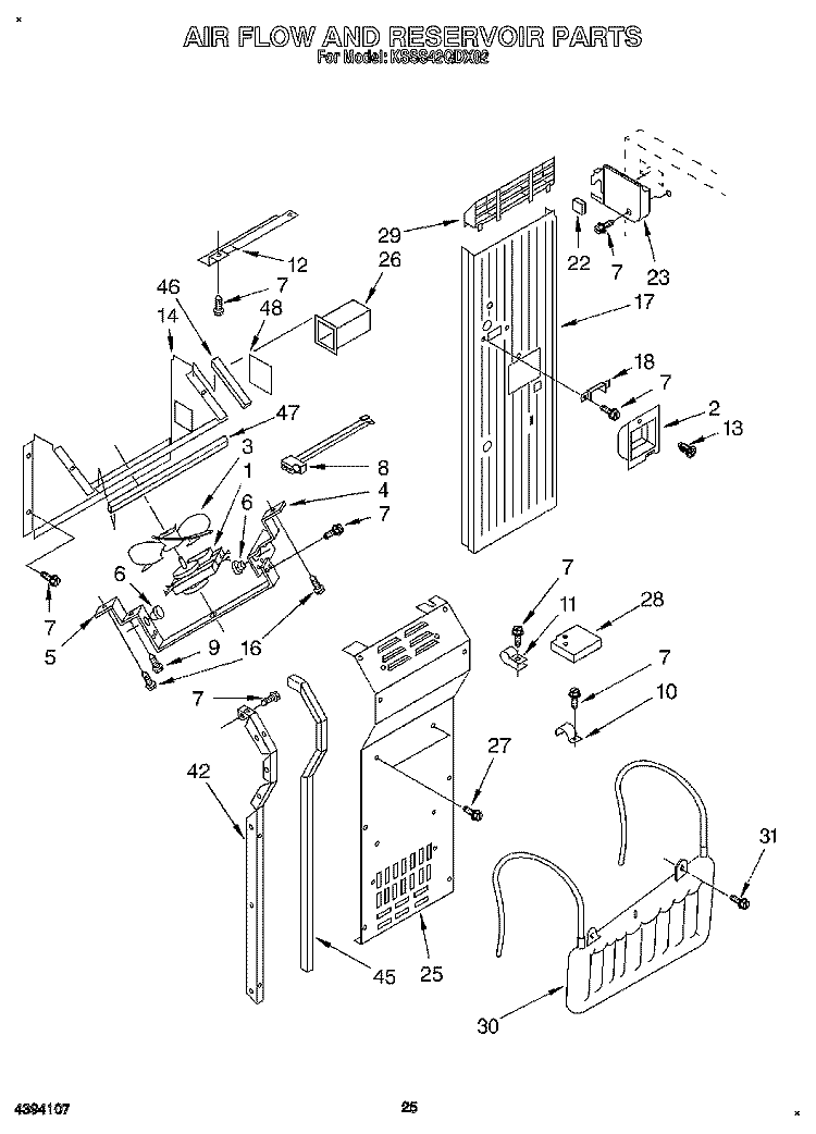 AIR FLOW AND RESERVOIR Diagram and Parts List for KSSS42QDX02  KitchenAid Refrigerator