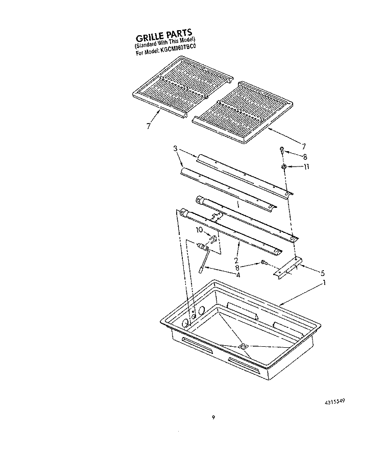 GRILLE Diagram and Parts List for KGCM860TBC0  KitchenAid Cooktop