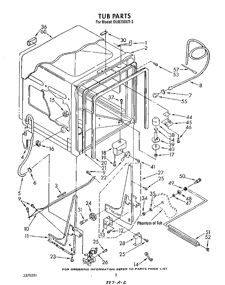 TUB, LITERATURE AND OPTIONAL Diagram and Parts List for DU8350XT3  Whirlpool Dishwasher