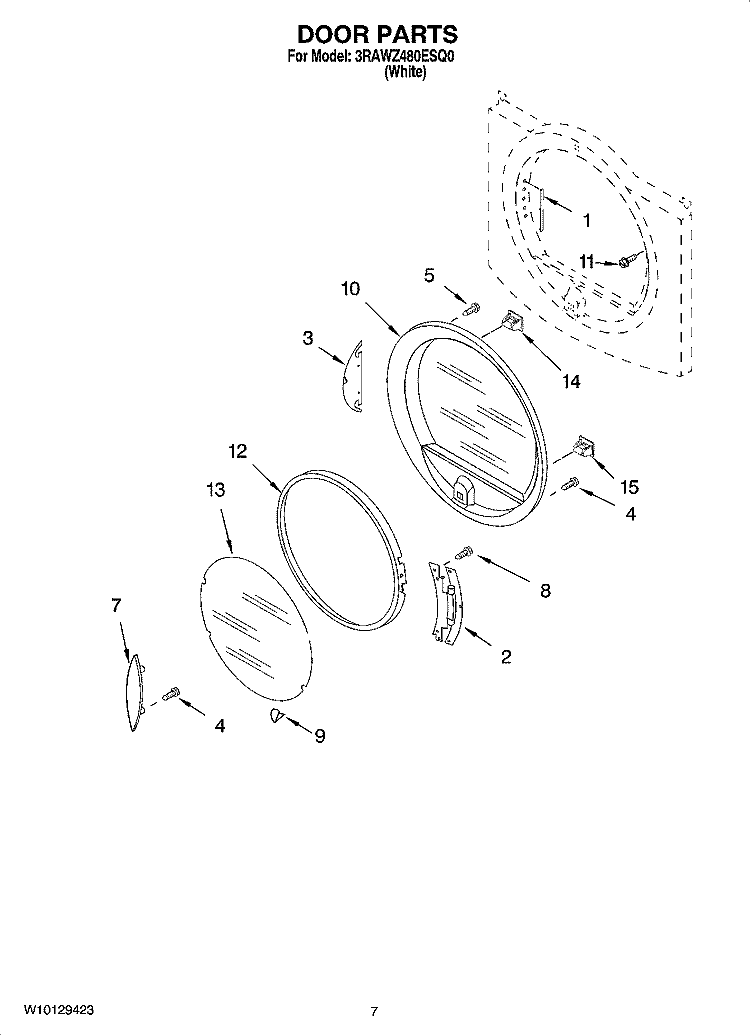 DOOR PARTS, OPTIONAL PARTS (NOT INCLUDED) Diagram and Parts List for 3RAWZ480ESQ0  Whirlpool Dryer