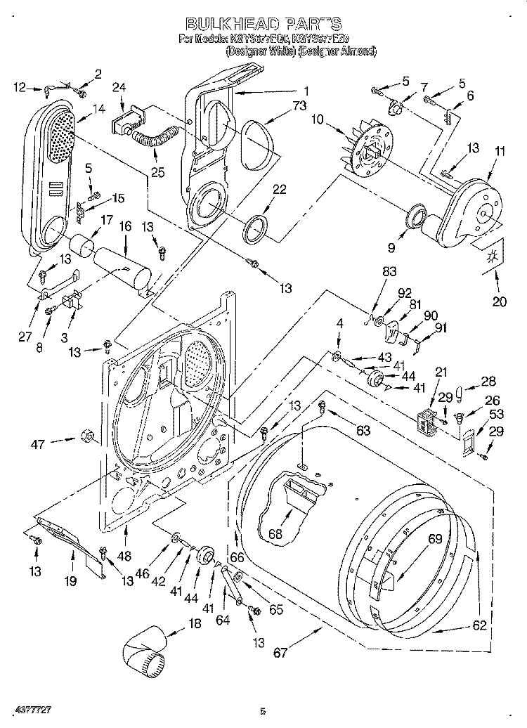 BULKHEAD Diagram and Parts List for KGYS677EZ0  KitchenAid Dryer