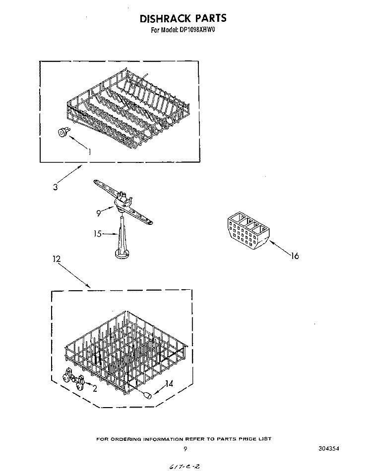 DISKRACK Diagram and Parts List for DP1098XRN0  Whirlpool Dishwasher