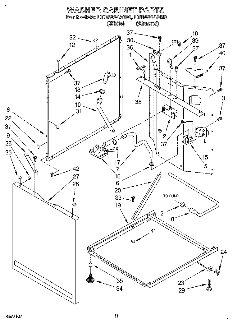 WASHER CABINET Diagram and Parts List for LTG6234AN0  Whirlpool Washer Dryer Combo