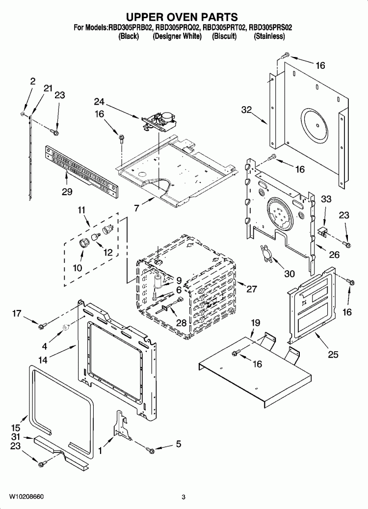 UPPER OVEN PARTS Diagram and Parts List for RBD305PRT02  Whirlpool Wall Oven