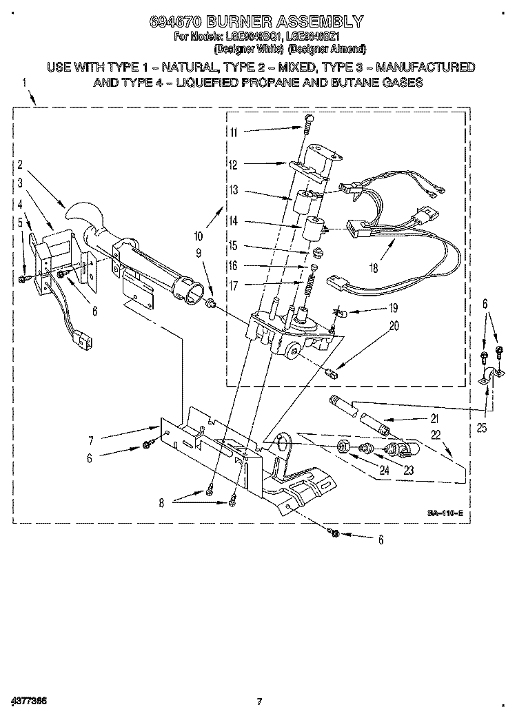 694670 BURNER ASSEMBLY Diagram and Parts List for LGE9848BZ1  Whirlpool Dryer