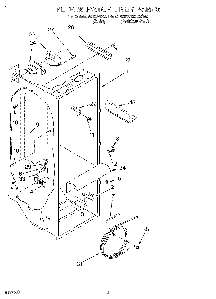 REFRIGERATOR LINER Diagram and Parts List for 6GD25DCXHS00  Whirlpool Refrigerator