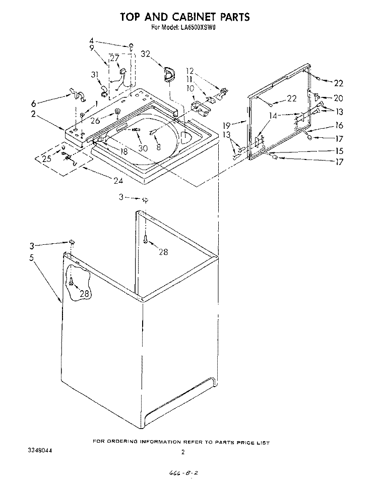 TOP AND CABINET, LITERATURE AND OPTIONAL Diagram and Parts List for LA6500XSW0  Whirlpool Washer
