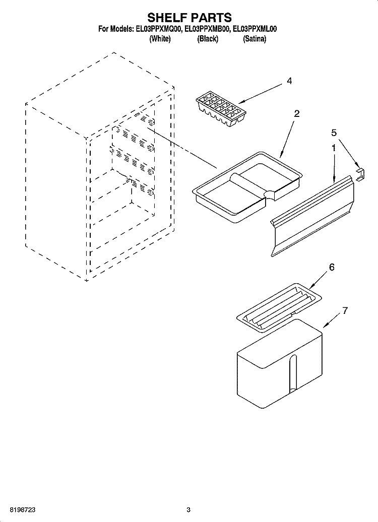 SHELF PARTS Diagram and Parts List for EL03PPXMB00  Whirlpool Refrigerator