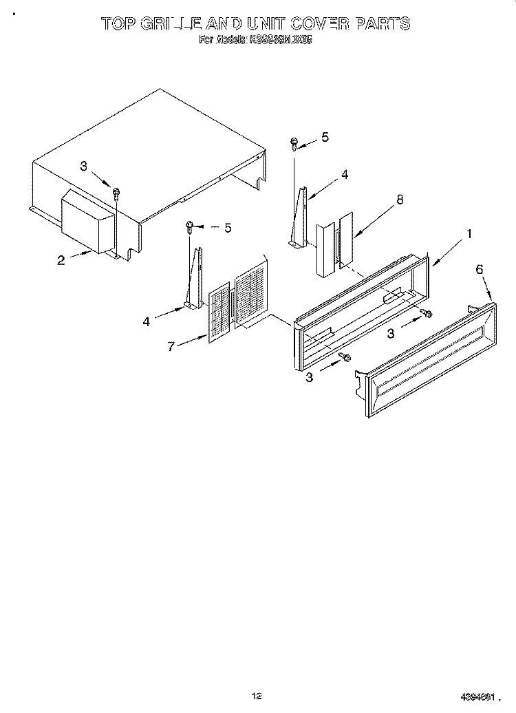 TOP GRILLE AND UNIT COVER Diagram and Parts List for KSSS36MDX05  KitchenAid Refrigerator