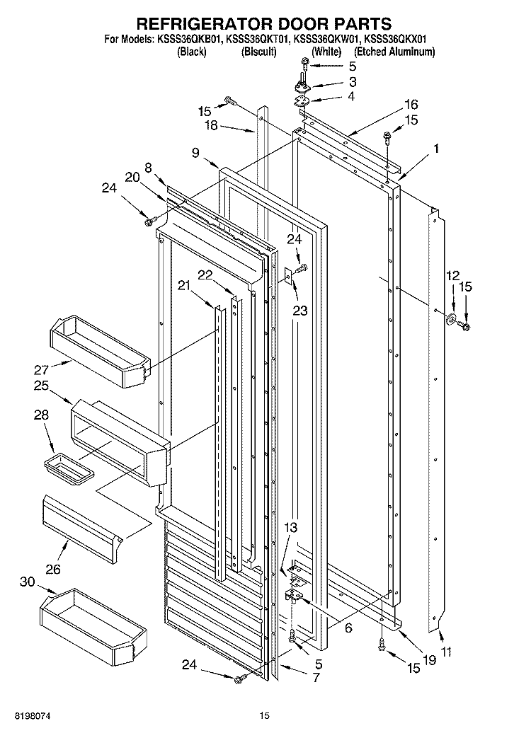 REFRIGERATOR DOOR Diagram and Parts List for KSSS36QKT01  KitchenAid Refrigerator